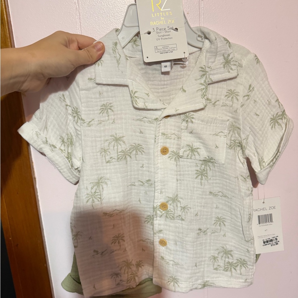 Rachel Zoe Green and White Palm Print Shirt
